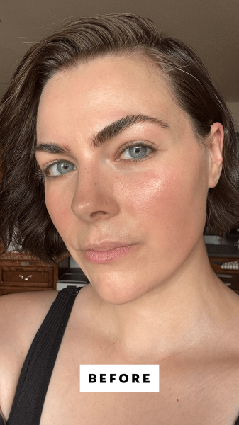 Allure senior news editor Nicola DallAsen applying the Armani Beauty Luminous Silk Acqua Highlighter